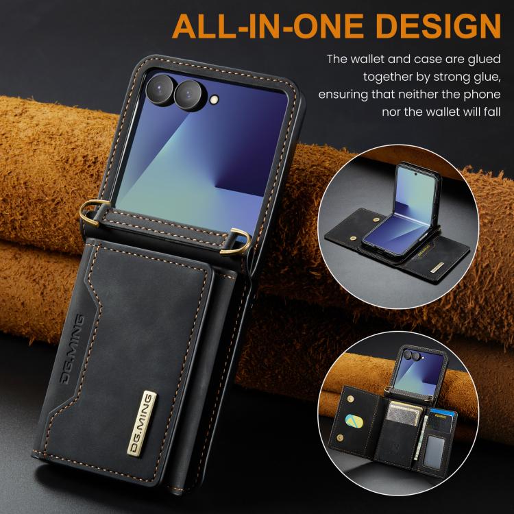 DG.MING M2 Series 3-Fold Multi Card Bag hybrid Magnetic Phone Case with Long Lanyard