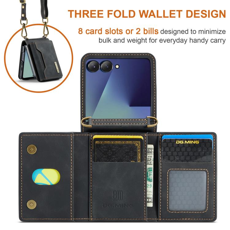 DG.MING M2 Series 3-Fold Multi Card Bag hybrid Magnetic Phone Case with Long Lanyard