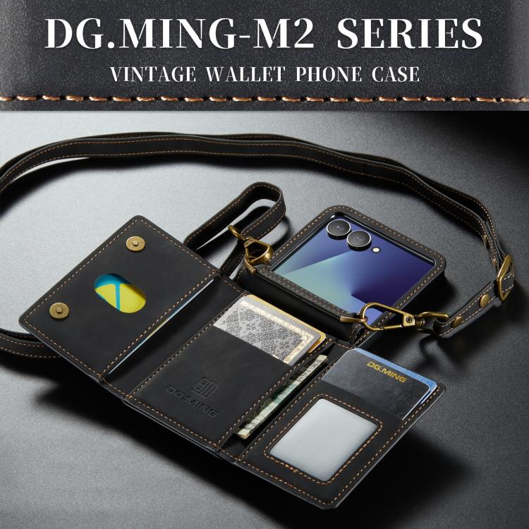 DG.MING M2 Series 3-Fold Multi Card Bag hybrid Magnetic Phone Case with Long Lanyard