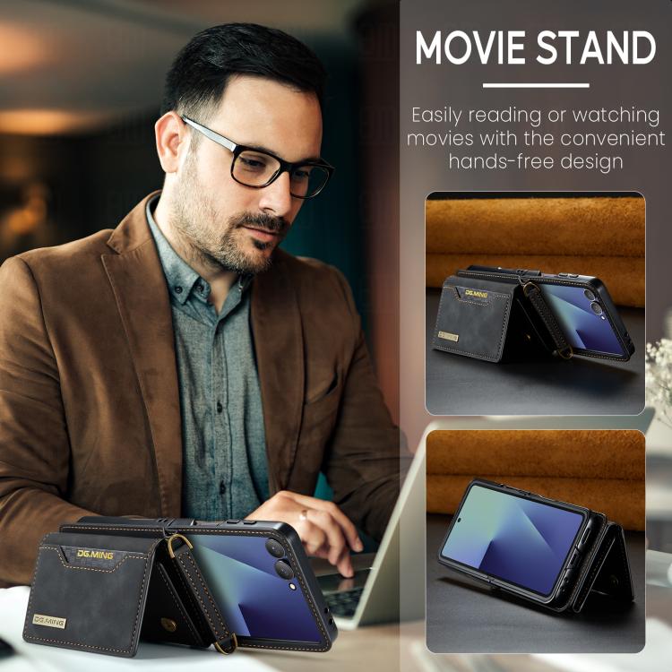 DG.MING M2 Series 3-Fold Multi Card Bag hybrid Magnetic Phone Case with Long Lanyard