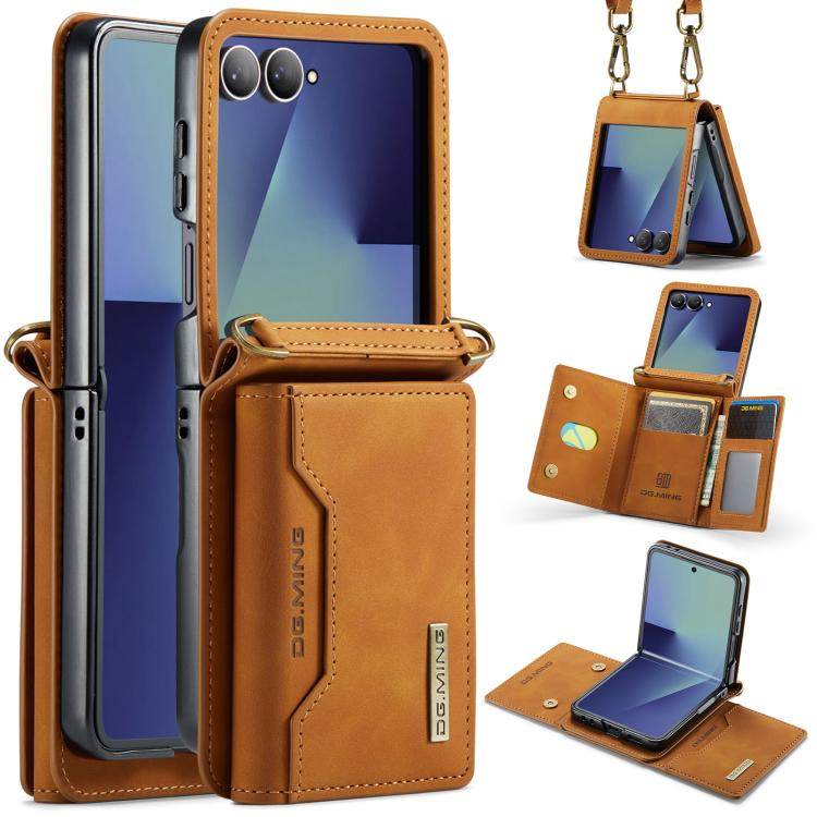 DG.MING M2 Series 3-Fold Multi Card Bag hybrid Magnetic Phone Case with Long Lanyard