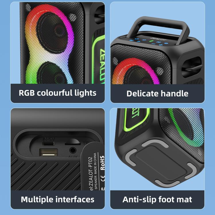 Zealot PT02 60W Portable Outdoor RGB Colorful Light Stereo Bluetooth Speaker