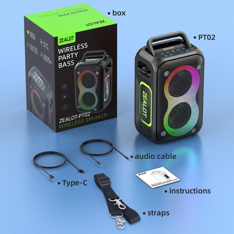 Zealot PT02 60W Portable Outdoor RGB Colorful Light Stereo Bluetooth Speaker