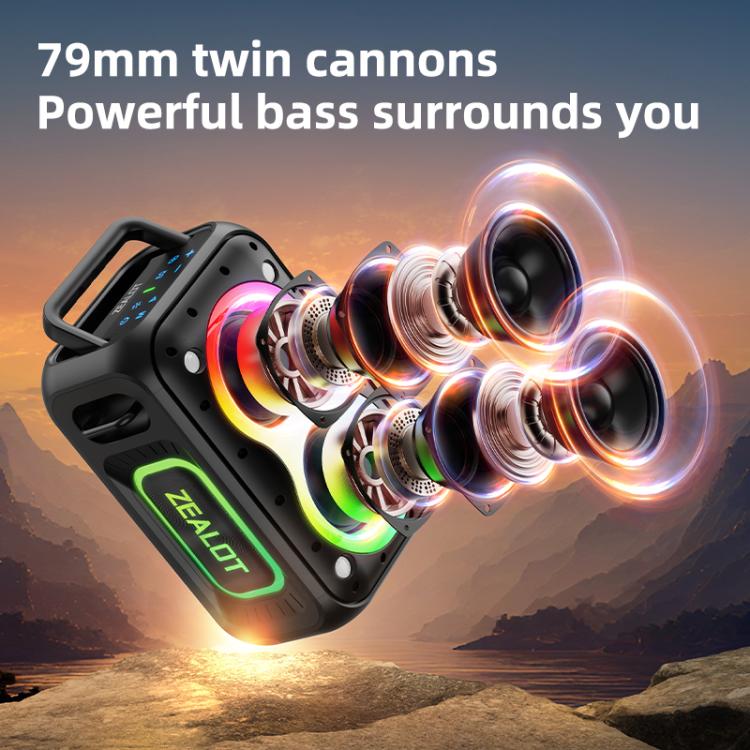 Zealot PT02 60W Portable Outdoor RGB Colorful Light Stereo Bluetooth Speaker