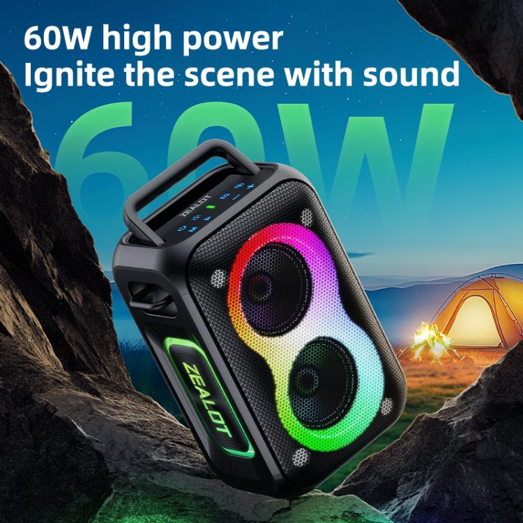Zealot PT02 60W Portable Outdoor RGB Colorful Light Stereo Bluetooth Speaker