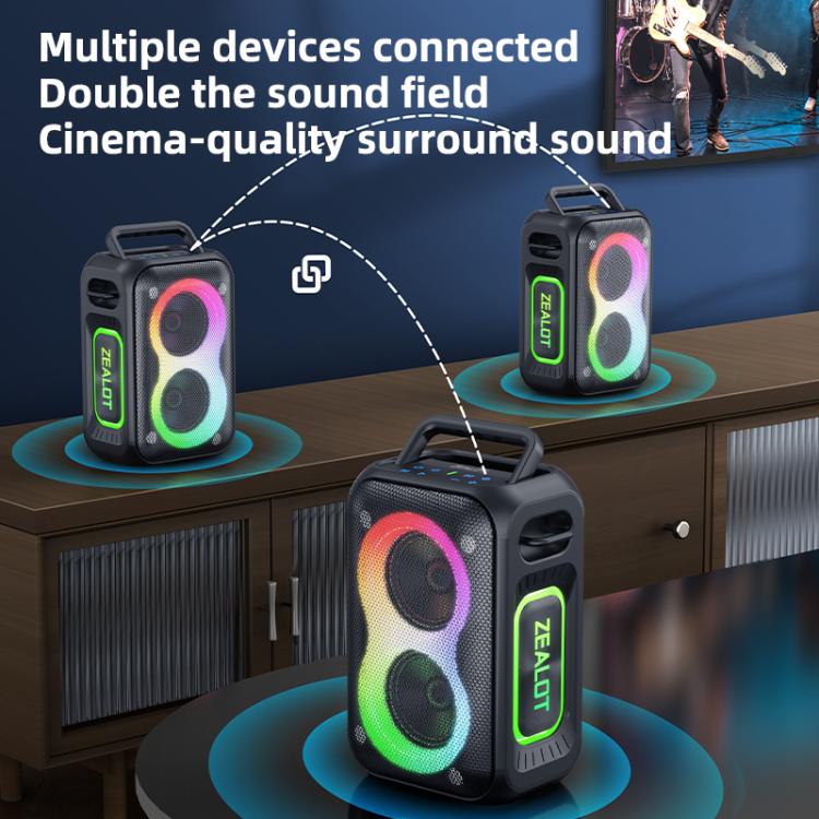 Zealot PT02 60W Portable Outdoor RGB Colorful Light Stereo Bluetooth Speaker