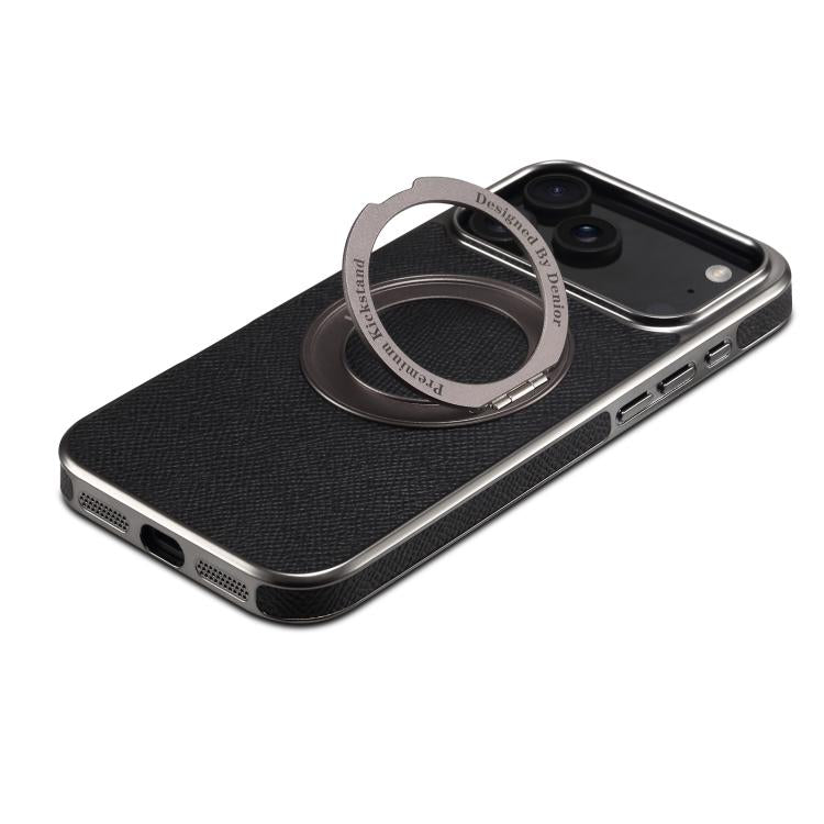 Denior A23 Magnetic Holder Electroplating Genuine Leather Phone Case