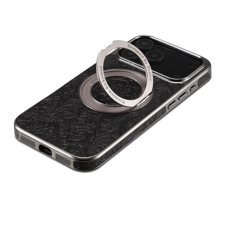 Denior A23 Retro Flower Texture Magnetic Holder Electroplating Genuine Leather Phone Case