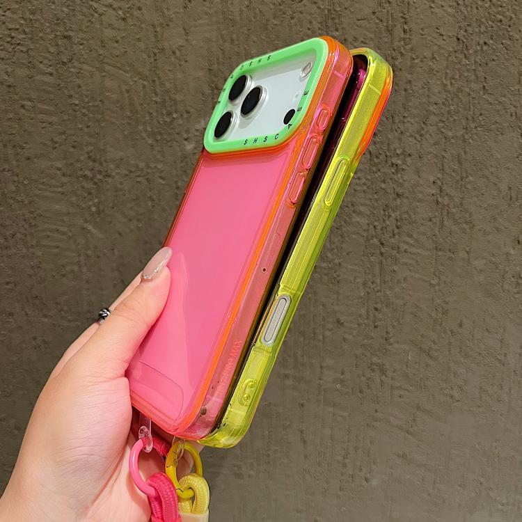 Color Contrast Lens Frame Transparent TPU Phone Case with Lanyard