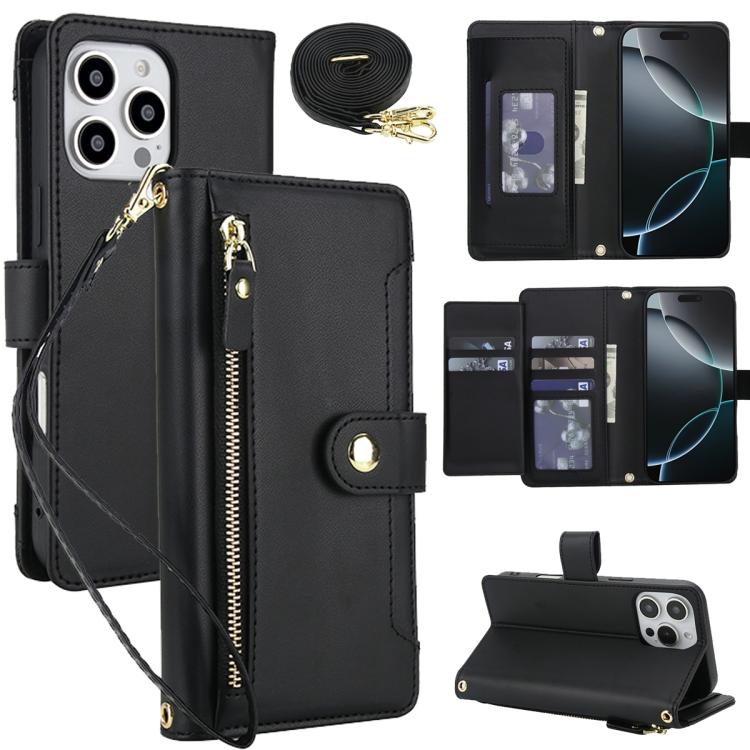 Seven Card Slots Zipper Wallet Leather Phone Case with Lanyard