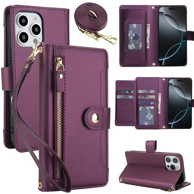 Seven Card Slots Zipper Wallet Leather Phone Case with Lanyard
