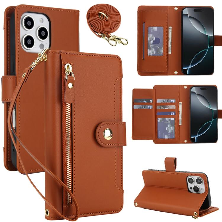 Seven Card Slots Zipper Wallet Leather Phone Case with Lanyard