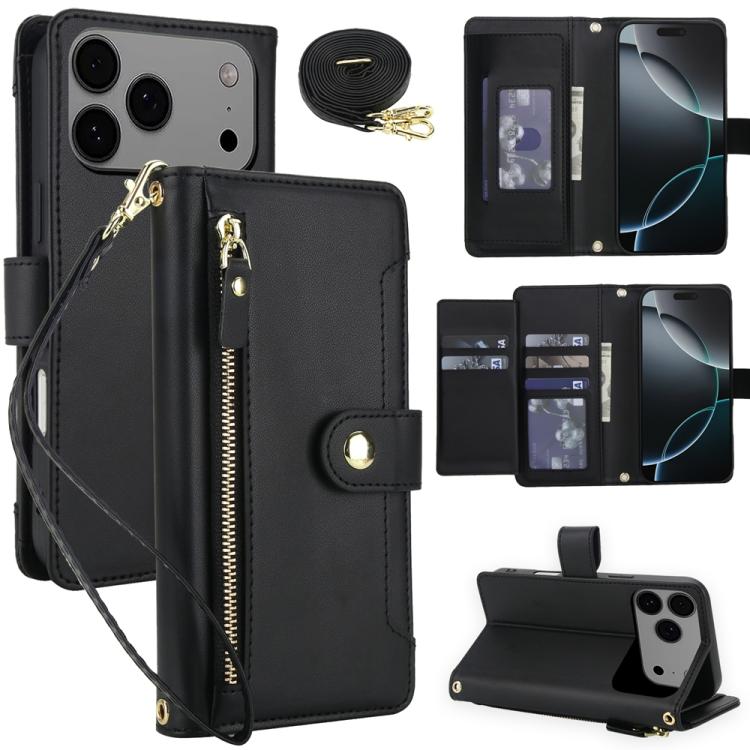 Seven Card Slots Zipper Wallet Leather Phone Case with Lanyard