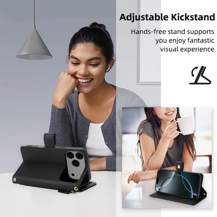 Seven Card Slots Zipper Wallet Leather Phone Case with Lanyard