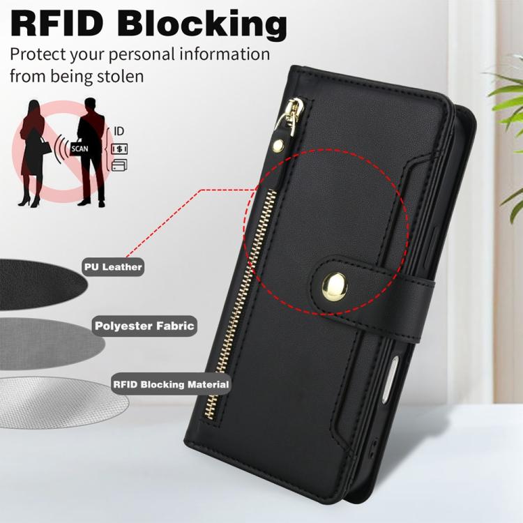 Seven Card Slots Zipper Wallet Leather Phone Case with Lanyard