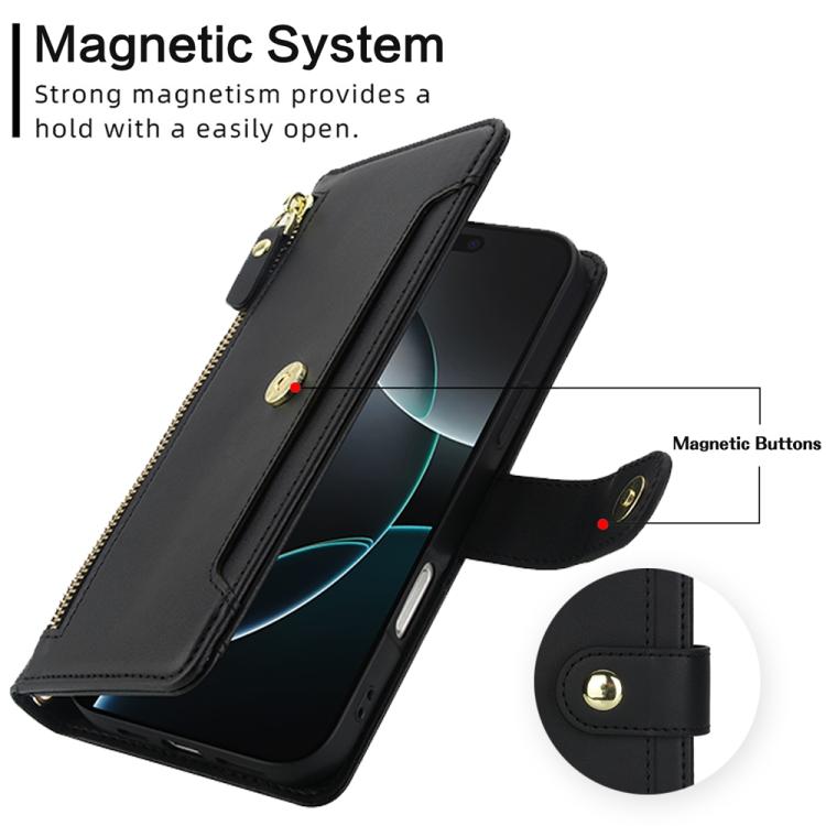 Seven Card Slots Zipper Wallet Leather Phone Case with Lanyard