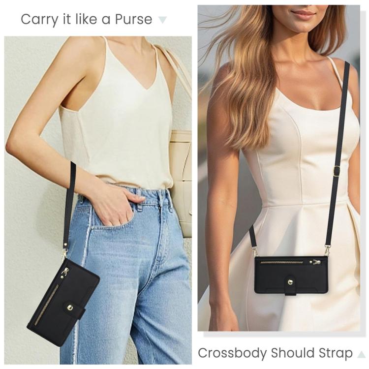 Seven Card Slots Zipper Wallet Leather Phone Case with Lanyard