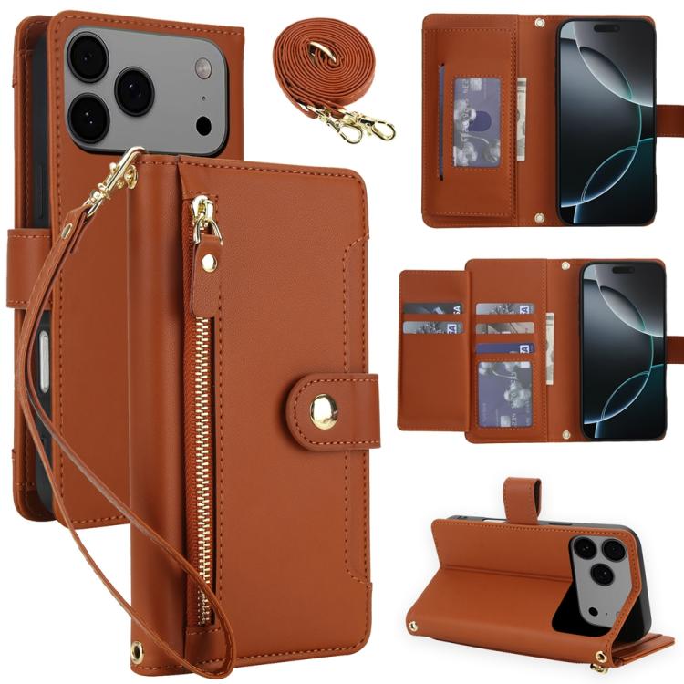 Seven Card Slots Zipper Wallet Leather Phone Case with Lanyard