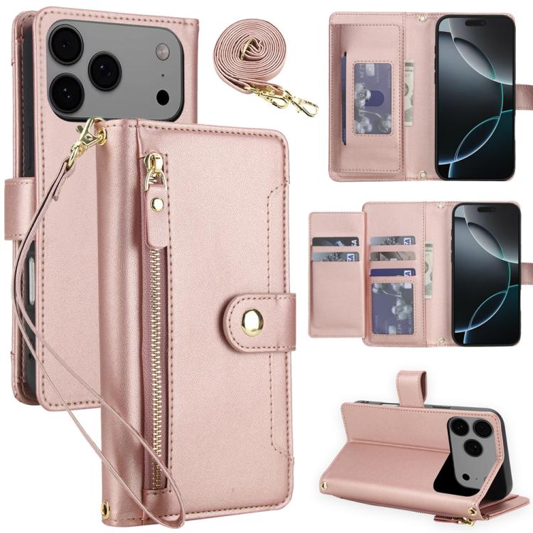 Seven Card Slots Zipper Wallet Leather Phone Case with Lanyard