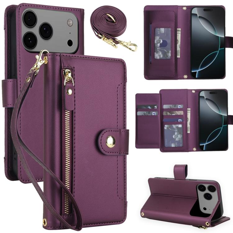 Seven Card Slots Zipper Wallet Leather Phone Case with Lanyard