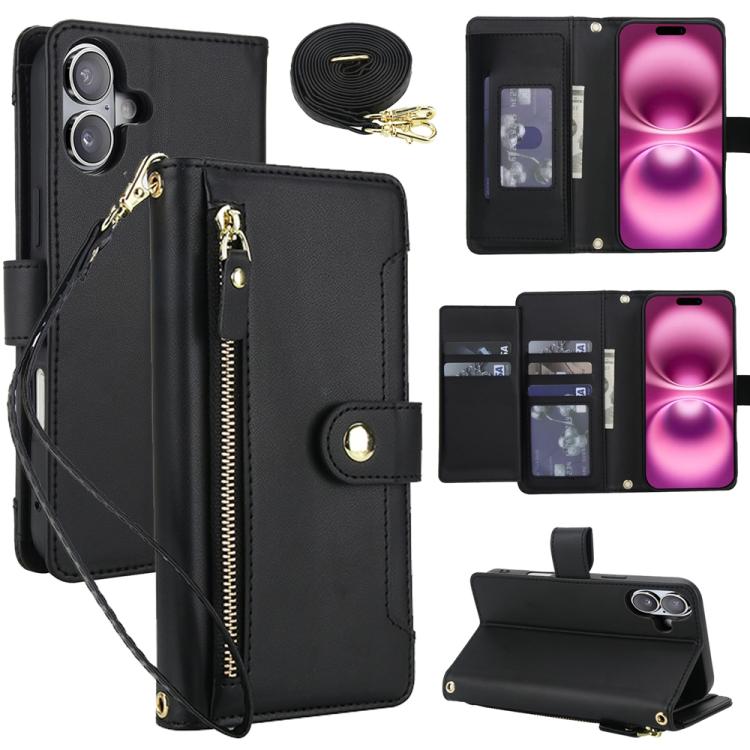 Seven Card Slots Zipper Wallet Leather Phone Case with Lanyard