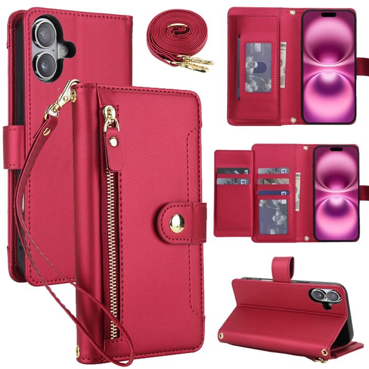 Seven Card Slots Zipper Wallet Leather Phone Case with Lanyard
