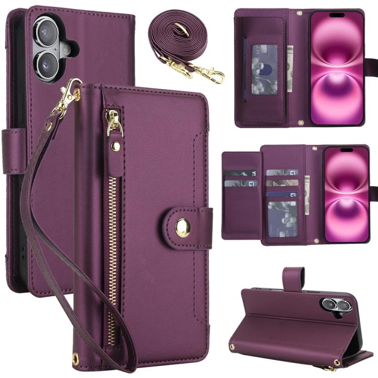 Seven Card Slots Zipper Wallet Leather Phone Case with Lanyard