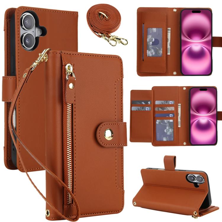 Seven Card Slots Zipper Wallet Leather Phone Case with Lanyard