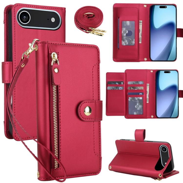 Seven Card Slots Zipper Wallet Leather Phone Case with Lanyard