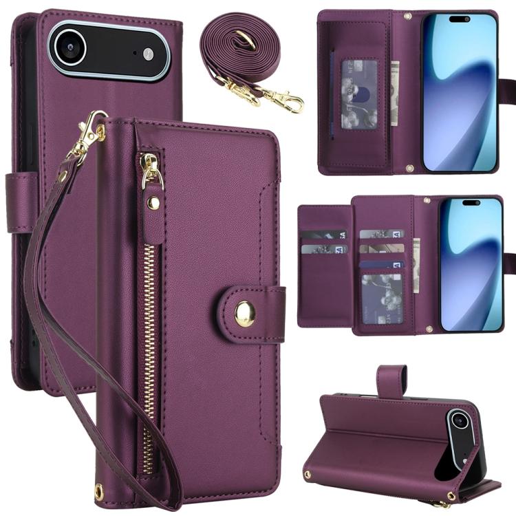 Seven Card Slots Zipper Wallet Leather Phone Case with Lanyard