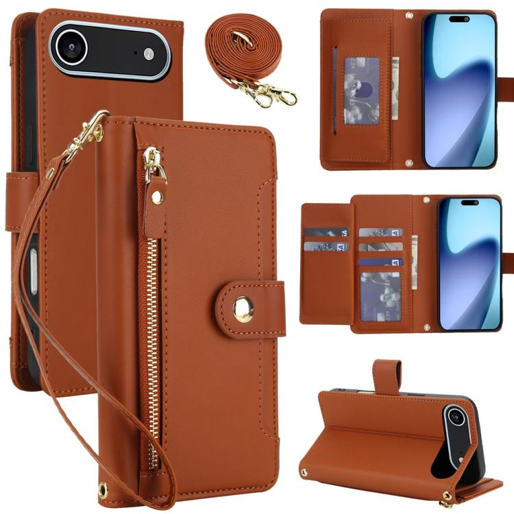 Seven Card Slots Zipper Wallet Leather Phone Case with Lanyard