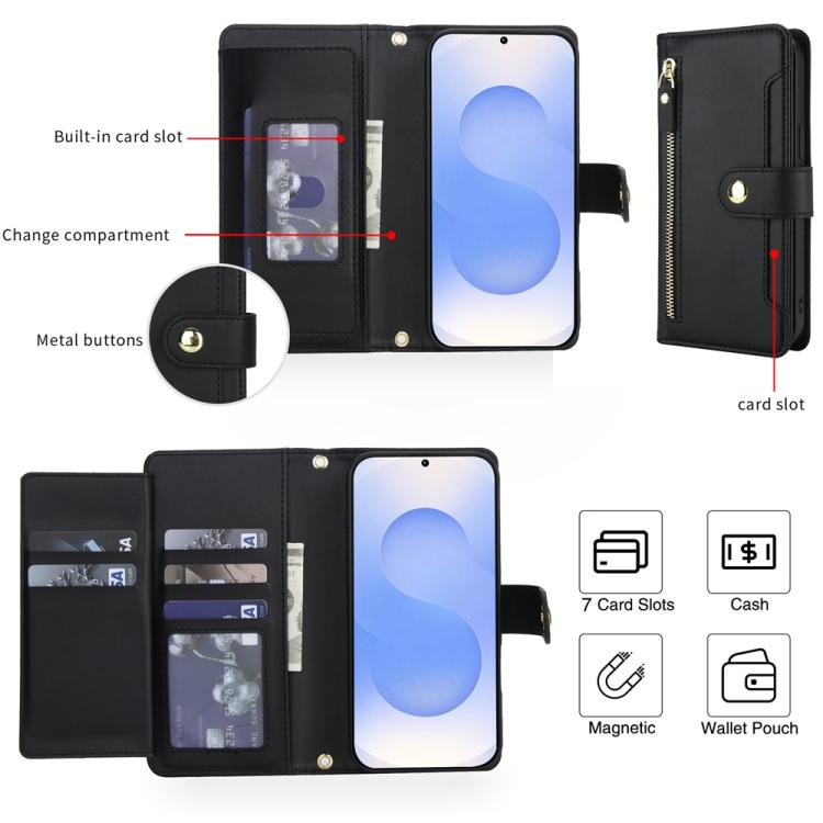 Seven Card Slots Zipper Wallet Leather Phone Case with Lanyard, For Samsung Galaxy S25 FE 5G, For Samsung Galaxy S25 Edge 5G, For Samsung Galaxy S25 5G / S24 5G, For Samsung Galaxy S25+ 5G / S24+ 5G, For Samsung Galaxy S25 Ultra 5G                     ...