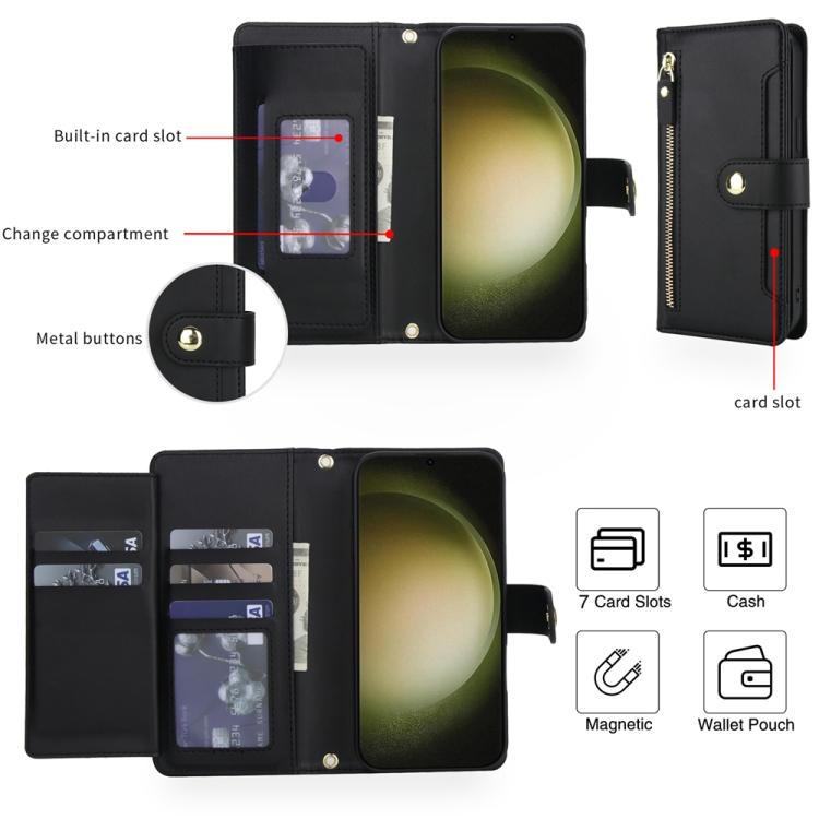Seven Card Slots Zipper Wallet Leather Phone Case with Lanyard, For Samsung Galaxy S23 Ultra 5G, For Samsung Galaxy S23+ 5G, For Samsung Galaxy S23 5G