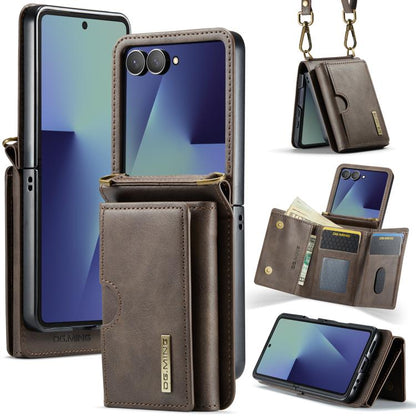 DG.MING M6 Series RFID Tri-fold Card Bag Removable Leather Phone Case with Long Lanyard, For Galaxy Z Flip8 5G, For Samsung Galaxy Z Flip7 FE / Flip6, For Samsung Galaxy Z Flip7 5G