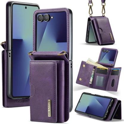 DG.MING M6 Series RFID Tri-fold Card Bag Removable Leather Phone Case with Long Lanyard, For Galaxy Z Flip8 5G, For Samsung Galaxy Z Flip7 FE / Flip6, For Samsung Galaxy Z Flip7 5G