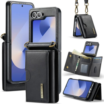 DG.MING M6 Series RFID Tri-fold Card Bag Removable Leather Phone Case with Long Lanyard, For Galaxy Z Flip8 5G, For Samsung Galaxy Z Flip7 FE / Flip6, For Samsung Galaxy Z Flip7 5G
