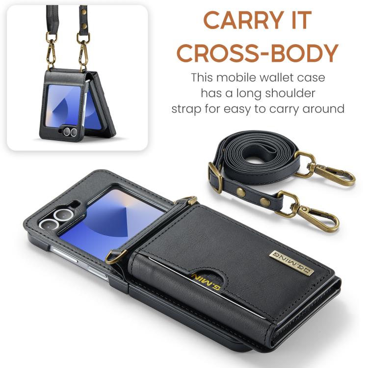 DG.MING M6 Series RFID Tri-fold Card Bag Removable Leather Phone Case with Long Lanyard
