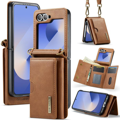 DG.MING M6 Series RFID Tri-fold Card Bag Removable Leather Phone Case with Long Lanyard, For Galaxy Z Flip8 5G, For Samsung Galaxy Z Flip7 FE / Flip6, For Samsung Galaxy Z Flip7 5G