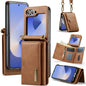 DG.MING M6 Series RFID Tri-fold Card Bag Removable Leather Phone Case with Long Lanyard, For Galaxy Z Flip8 5G, For Samsung Galaxy Z Flip7 FE / Flip6, For Samsung Galaxy Z Flip7 5G