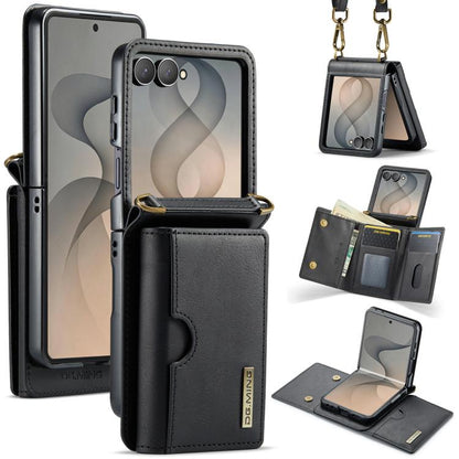 DG.MING M6 Series RFID Tri-fold Card Bag Removable Leather Phone Case with Long Lanyard, For Galaxy Z Flip8 5G, For Samsung Galaxy Z Flip7 FE / Flip6, For Samsung Galaxy Z Flip7 5G