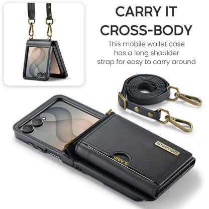 DG.MING M6 Series RFID Tri-fold Card Bag Removable Leather Phone Case with Long Lanyard, For Galaxy Z Flip8 5G, For Samsung Galaxy Z Flip7 FE / Flip6, For Samsung Galaxy Z Flip7 5G