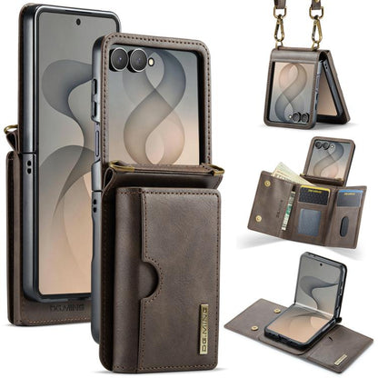 DG.MING M6 Series RFID Tri-fold Card Bag Removable Leather Phone Case with Long Lanyard, For Galaxy Z Flip8 5G, For Samsung Galaxy Z Flip7 FE / Flip6, For Samsung Galaxy Z Flip7 5G