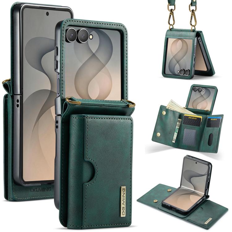 DG.MING M6 Series RFID Tri-fold Card Bag Removable Leather Phone Case with Long Lanyard, For Galaxy Z Flip8 5G, For Samsung Galaxy Z Flip7 FE / Flip6, For Samsung Galaxy Z Flip7 5G