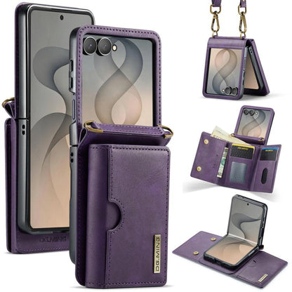 DG.MING M6 Series RFID Tri-fold Card Bag Removable Leather Phone Case with Long Lanyard, For Galaxy Z Flip8 5G, For Samsung Galaxy Z Flip7 FE / Flip6, For Samsung Galaxy Z Flip7 5G