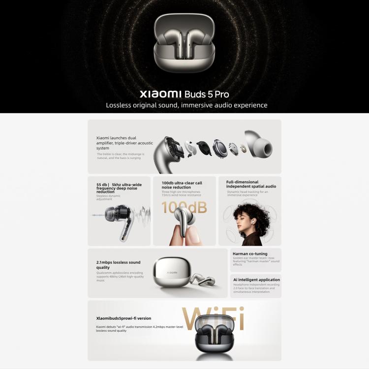 Original Xiaomi Buds 5 Pro Wi-Fi In-Ear TWS Bluetooth Earphone