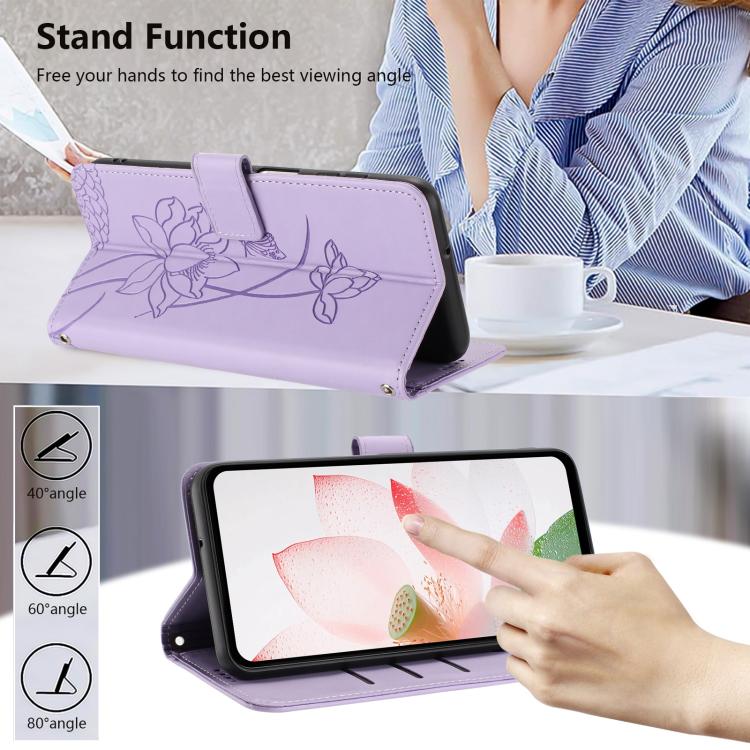 Lotus Embossed Leather Phone Case with Lanyard