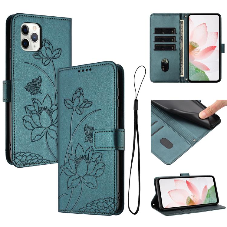 Lotus Embossed Leather Phone Case with Lanyard