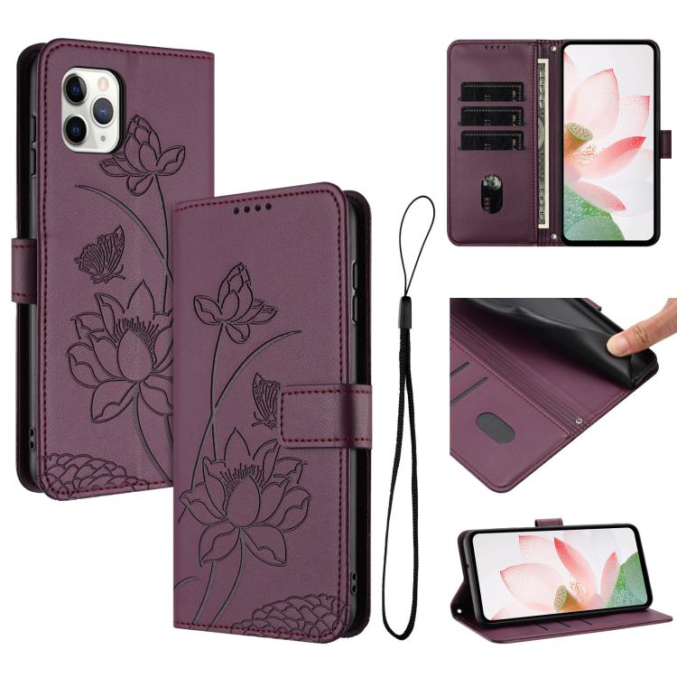 Lotus Embossed Leather Phone Case with Lanyard