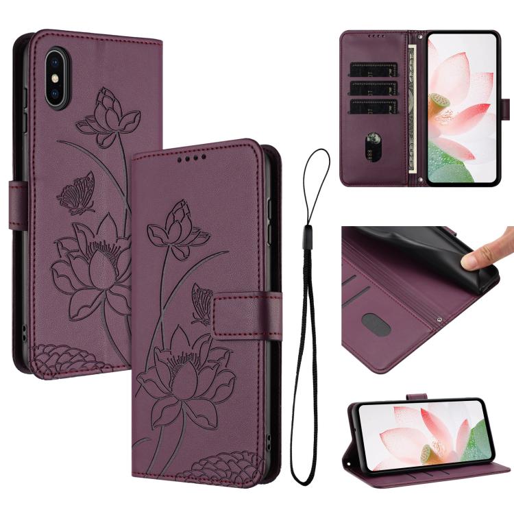 Lotus Embossed Leather Phone Case with Lanyard