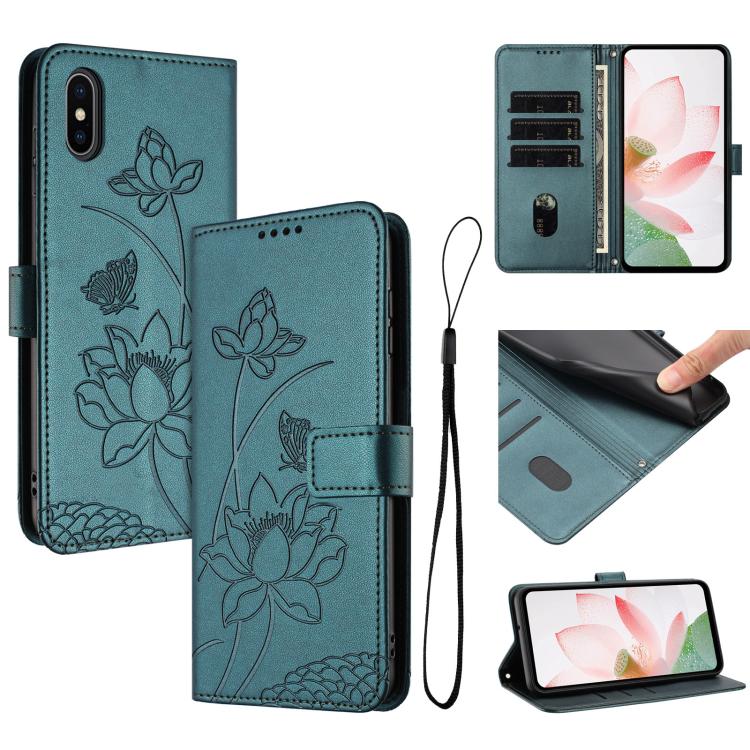 Lotus Embossed Leather Phone Case with Lanyard